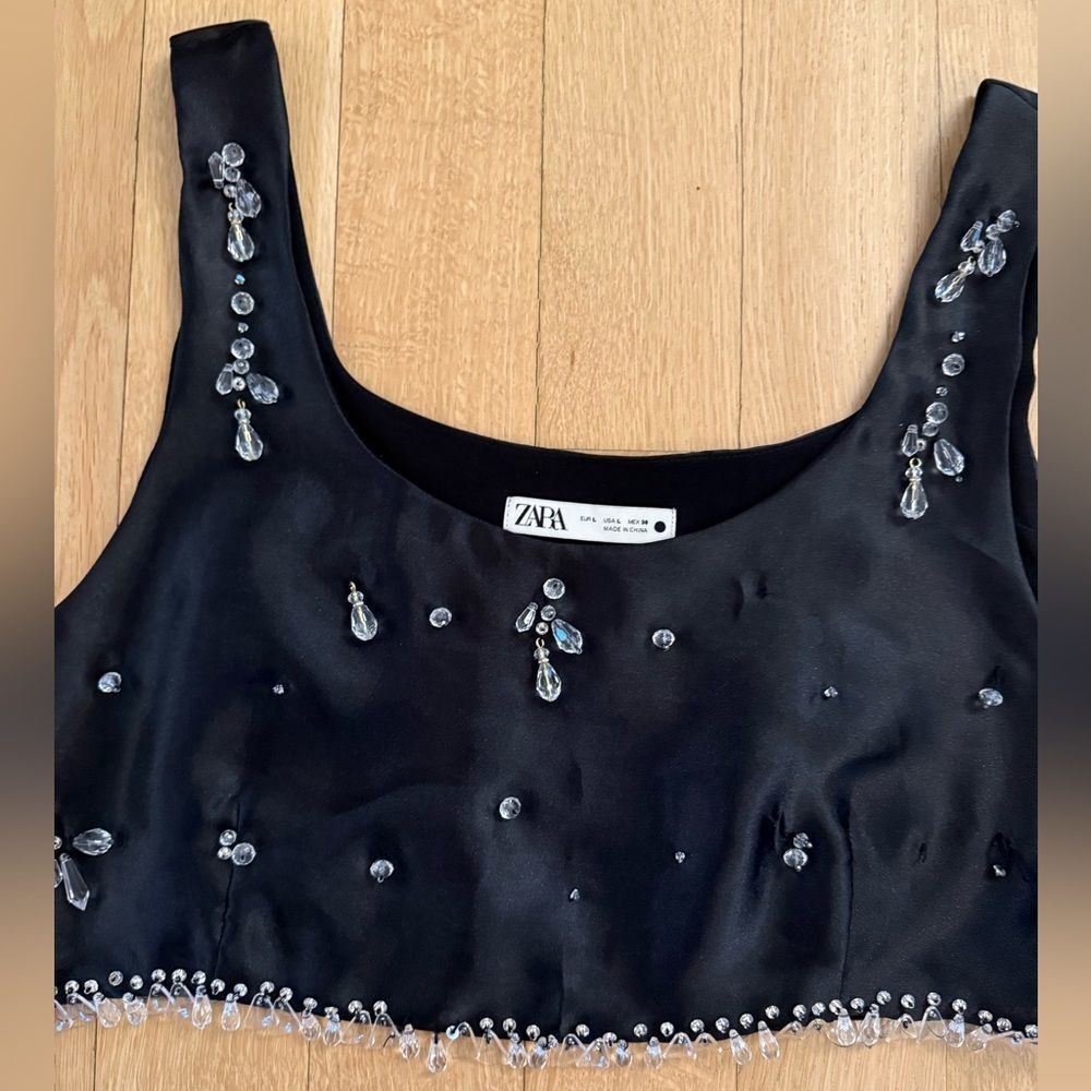 Zara Black Embellished Crop Top - Picture 2 of 5